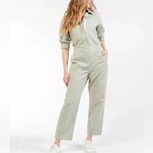 Outerknown Jumpsuit Green Striped Cotton Linen Station Jumpsuit Size Small